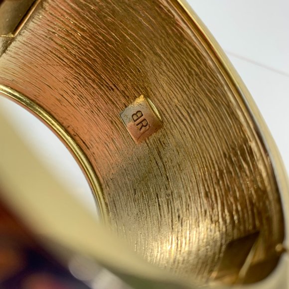 Banana Republic Cuff Bracelet Hinge Navy Blue Pink Enamel Stripe Dots 2" Wide - Picture 6 of 7